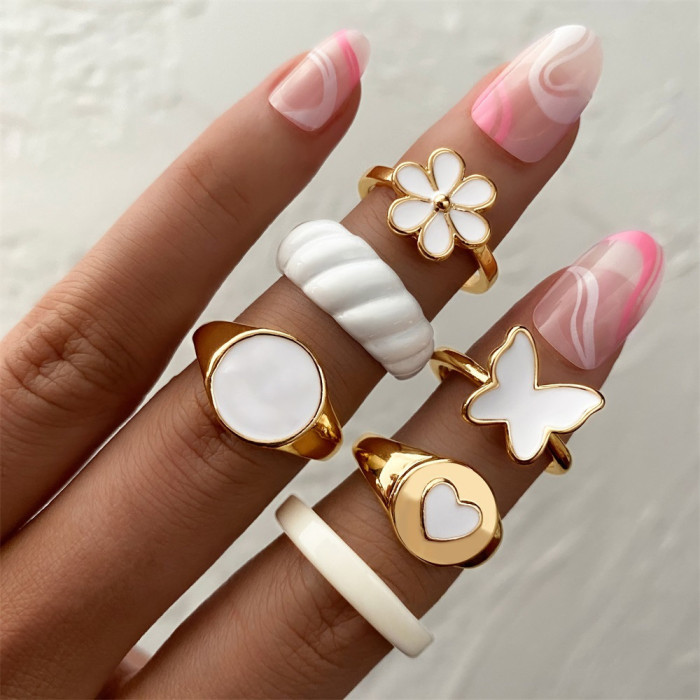 Ring Set 2 Pieces European and American Cross-Border Hot Selling Creative Personality Butterfly Ins Same Style Punk Style Couple Ring