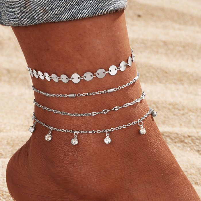 Fashion Five-Pointed Star Infinity Eight Butterfly Pendant Zircon Cuban Chain Anklet Beach Vacation Travel Photograph...
