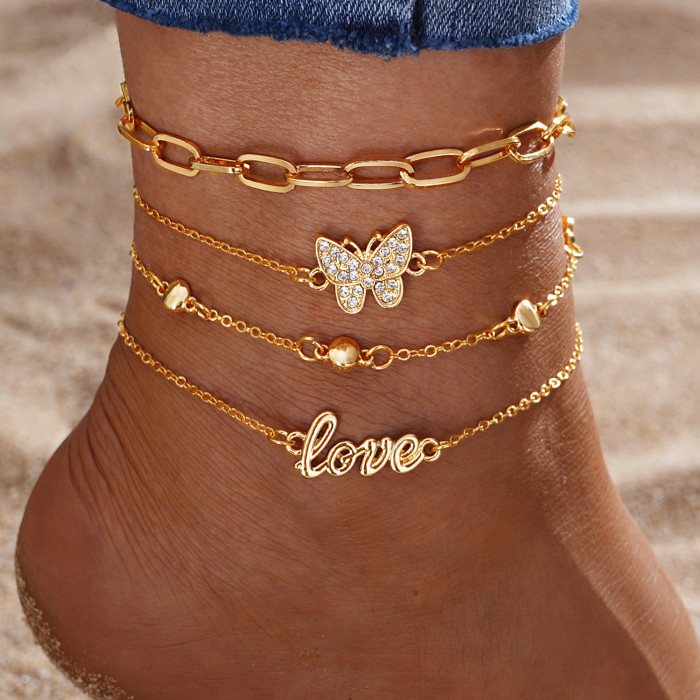 Beach Metal Pineapple Pearl Anklet Set Vintage Multi-Layer Pendant Anklet Girl High-End Foot Jewelry, Necklaces