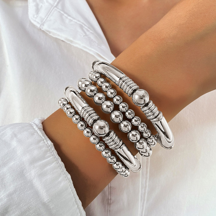 Hot-Selling Heavy Craft Brushed Metal Style Round Ball Bracelet Resumption of Work Personality Texture Irregular Geom...