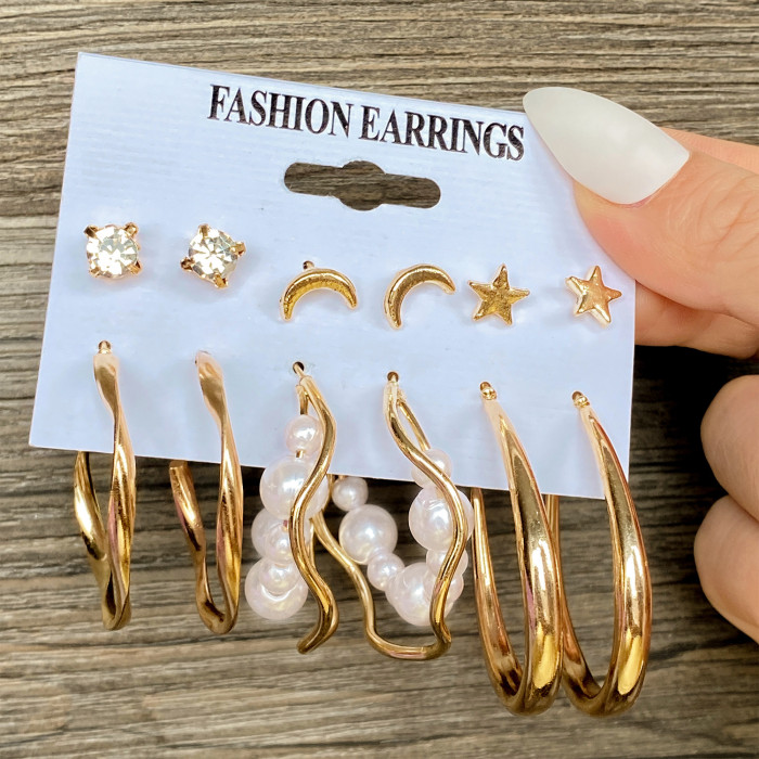 Cross-Border Hot-Selling Metal Twisted Chain Earrings Set Creative Simple Hoop Geometric Earrings