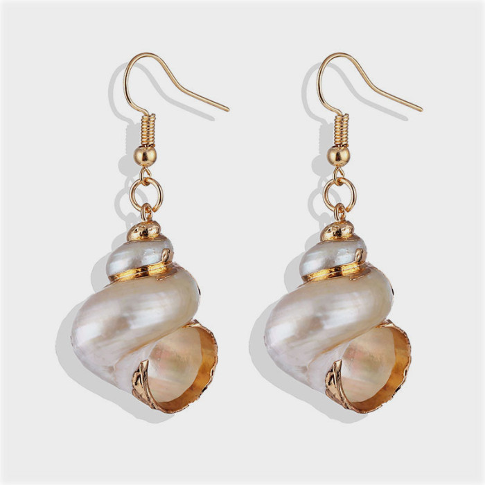 European and American Natural Beach Shell Conch Gold-Plated Earrings Bohemian Style Beach Conch Pendant Necklace Wholesale