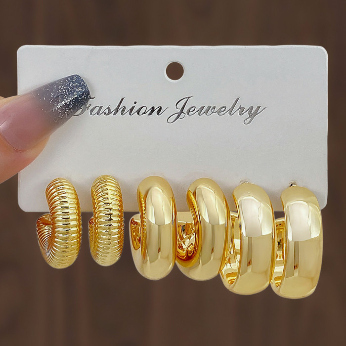 European and American Cross-Border New High-End Gold Personality Exaggerated CCB Earrings Creative Braided Flower Earrings Women's Set of 3 Pairs