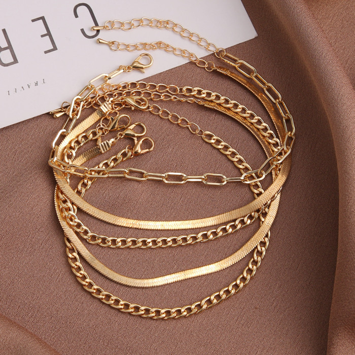 Personality Retro Thick Chain Anklet Set INS Cool Style Retro Anklet Bracelet Set for Women, Jewelry Sets