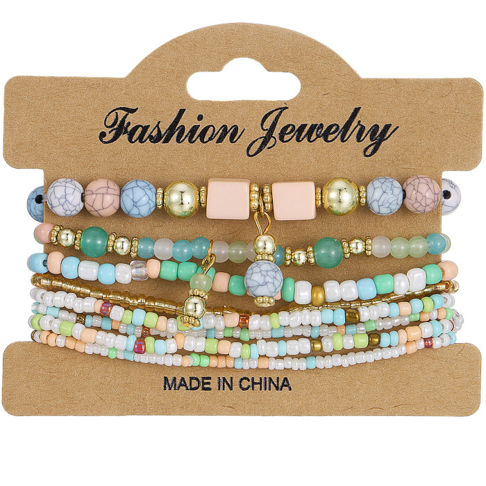 Hot-Selling Bohemian Ethnic Style Fashion Bracelet Multi-Layer Rice Bead Women's Jewelry Geometric Rice Bead Bracelet