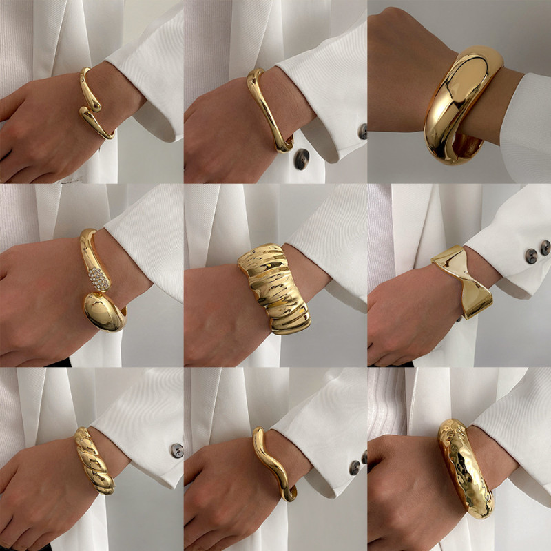 European and American Cross-Border Jewelry Retro Exaggerated Irregular Pleated Bracelet High-End Open Alloy Bracelet Set