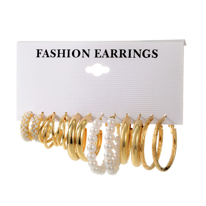 Cross-Border Hot-Selling Metal Twisted Chain Earrings Set Creative Simple Hoop Geometric Earrings