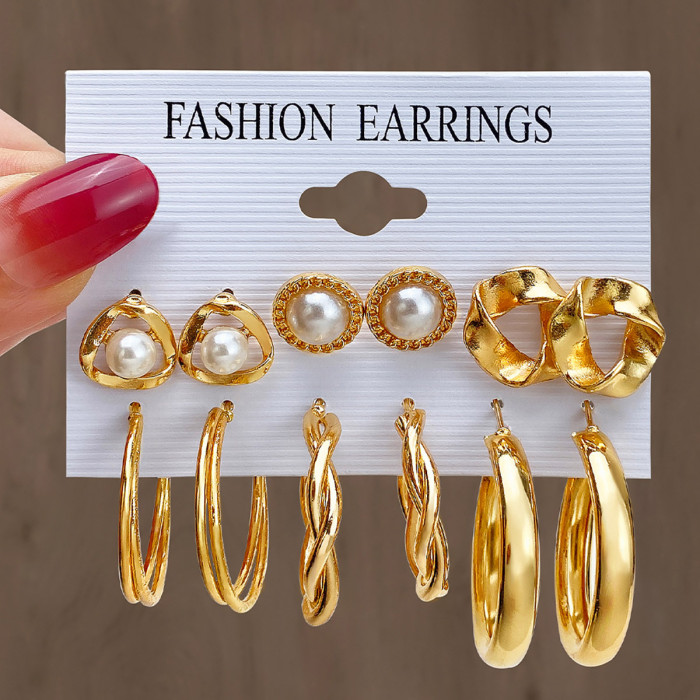 Style Hoop Earrings Square Geometric Earrings Vintage Pearl Earrings Hepburn Style Earrings Women's Set 6-Piece Set,...