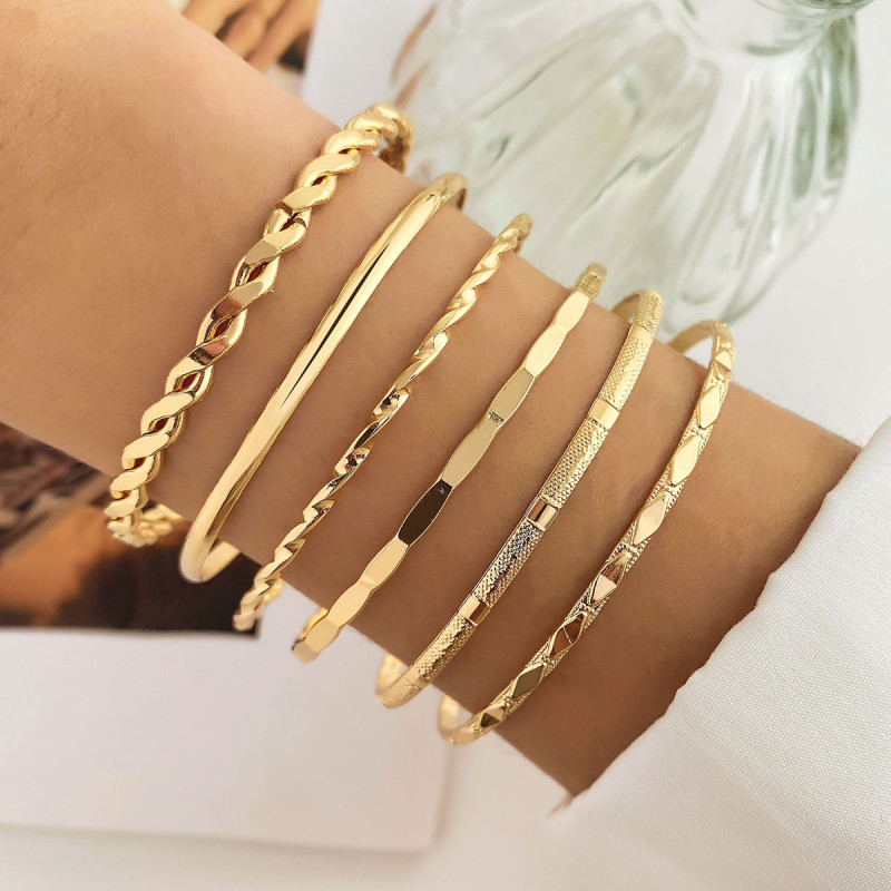 INS Europe and America Cross Border Bracelet ROMBUS Twist Glossy Bracelet 6-Piece Set Irregular Punk Bracelet Suit Wholesale
