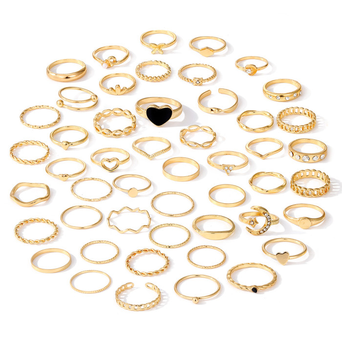 Cross-Border New Open Multi-Joint Ring Set 49 Pieces Heart Ring for Women with Unique Design and High-End Feel