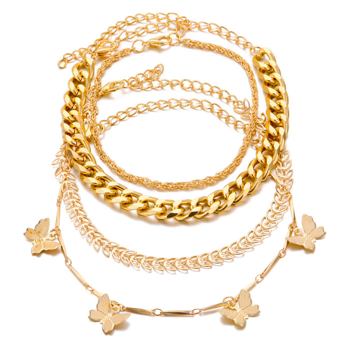Personality Retro Thick Chain Anklet Set INS Cool Style Retro Anklet Bracelet Set for Women, Jewelry Sets