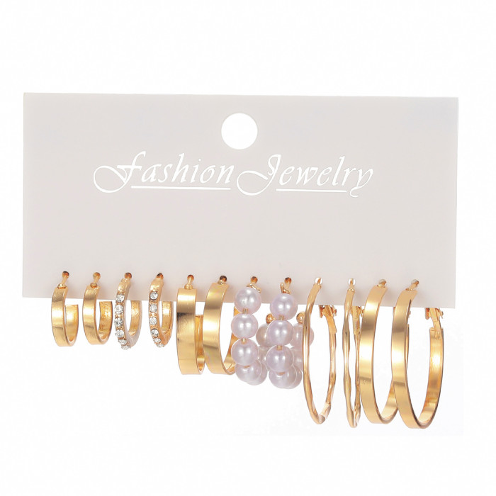 Cross-Border Hot-Selling Metal Twisted Chain Earrings Set Creative Simple Hoop Geometric Earrings