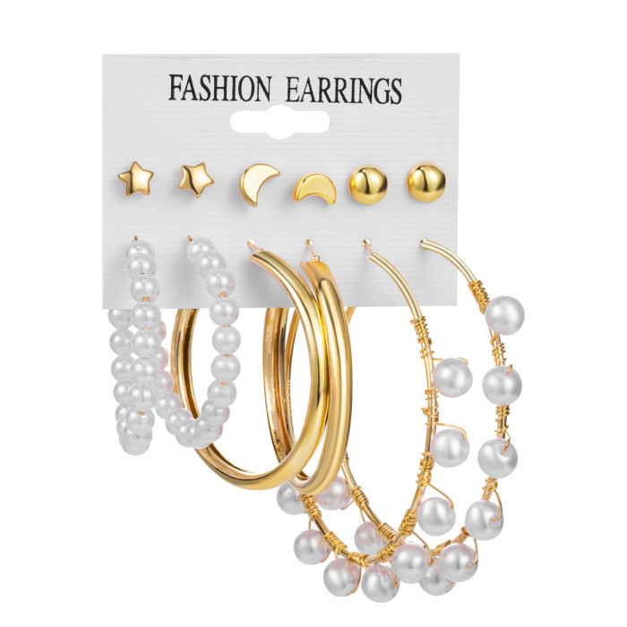 European and American Cross-Border New Simple Retro Pearl Earrings Creative Simple Earrings 5-Pair Set Earring Set Wholesale