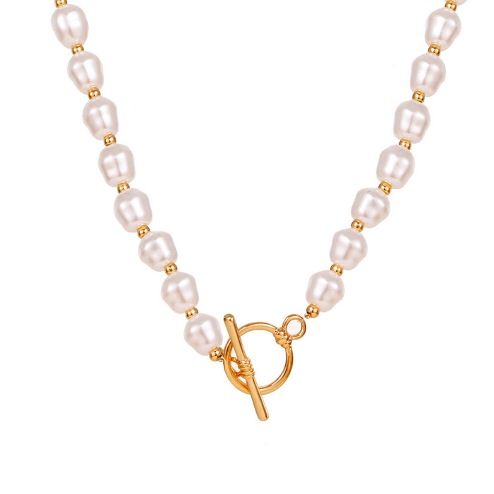 Pearl Necklace for Women Fashion Trendy OT Buckle Heart Pendant Collarbone Chain Internet Celebrity Accessories Minimalist Style Sweater Collarbone Chain