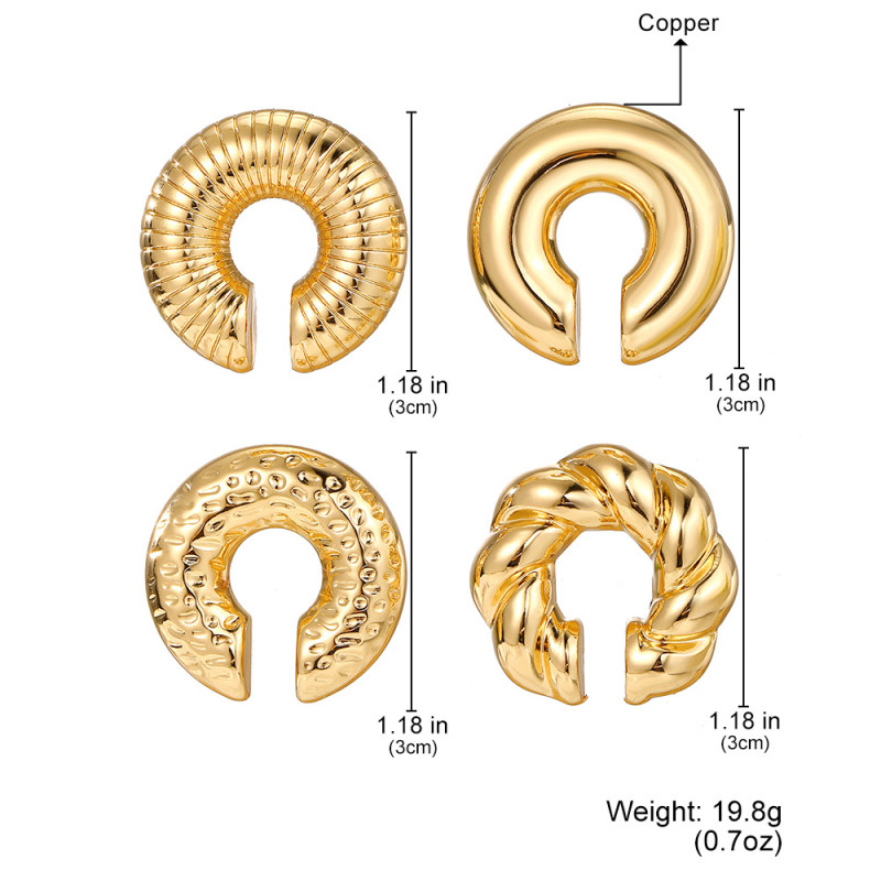 European and American Style Earrings for Women Without Pierced Ears Ear Cuffs Exaggerated Ear Jewelry Set Retro High-end Personality Round Hoop Ear Clips