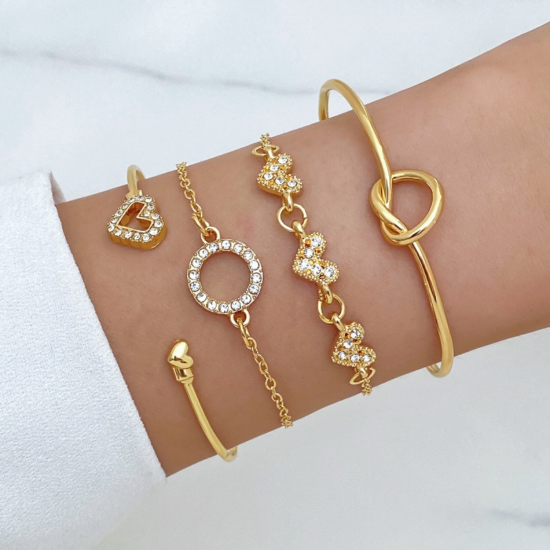 European and American Cross-Border Alloy Heart Knot Bracelet Set Creative Peach Heart Geometric Bracelet Set Bracelet