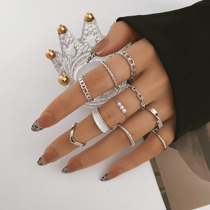 European and American Joint Rings AliExpress Wish Retro Ethnic Style Exaggerated Gemstone Combination Set Rings