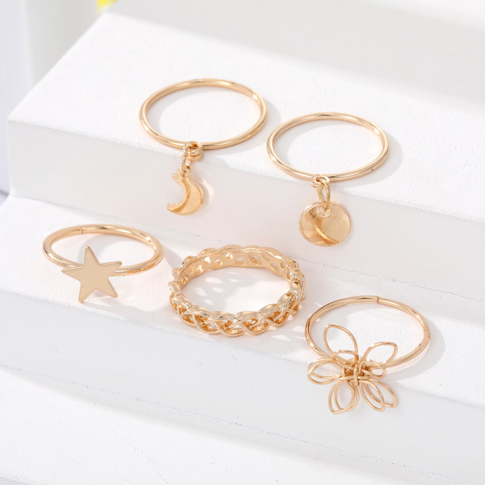 Creative Personality Geometric Metal Style Stackable Joint Rings Cross-Border New European and American Style Alloy Rings 10-Piece Set