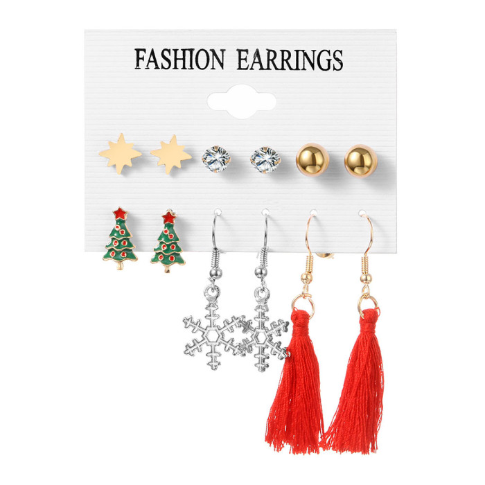 Christmas Earrings Christmas Snowflake Elk Bell Christmas Tree Epoxy Alloy Ear Hooks Pendant Tassel Earrings