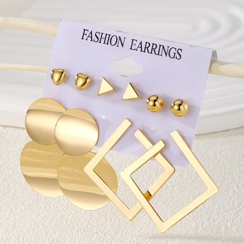 European and American Cross-Border New Exaggerated Personality Women's Earrings Creative Retro Geometric Quadrilateral Gold Hoop Earrings Set for Women