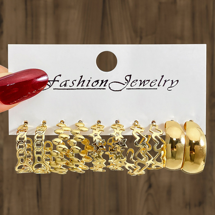 European and American Fashion Commuting Geometric Hammered Pattern Earrings 6-Piece Set Versatile Gold Stud Earrings Imitation Pearl Women's Earrings