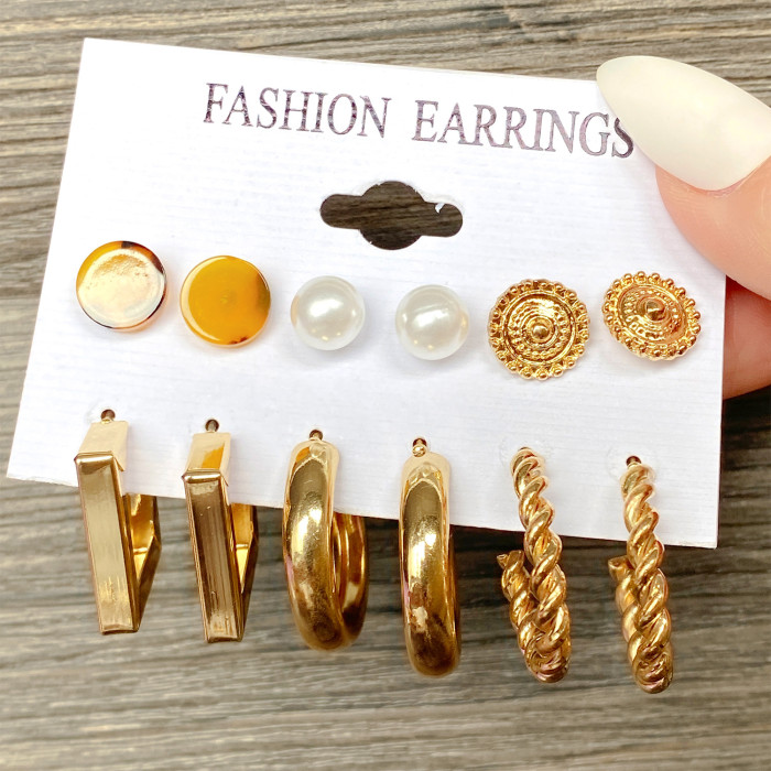 Cross-Border Hot-Selling Metal Twisted Chain Earrings Set Creative Simple Hoop Geometric Earrings