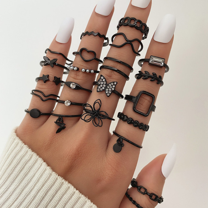 Alloy Cross-Border Butterfly Ring Opening More than Knuckle Ring Suit 22-Piece Set Love Heart-Shaped Ring Women's Design Sense Niche