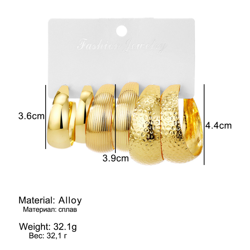 European and American Cross-Border New High-End Gold Personality Exaggerated Alloy Earrings Creative Round Circle Earrings Set 3-Piece Set