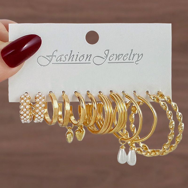 Cross-Border Hot-Selling European and American Fashion Simple Earring Set for Women, Elegant Versatile Braided Personality Exaggerated Circle Statement