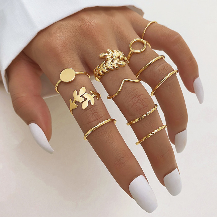 Cross-Border Hot Selling Diamond-Studded Eye Cross Leaf Ring Multi-Joint 23-Piece Set Pearl Sun Moon Ring