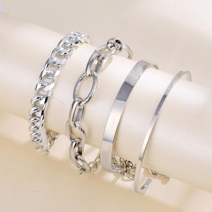 New Niche Fashion Creative Round Piece Heart Cross Bracelet 4-Piece Set Design Sense Chain Bracelet, Jewelry Sets