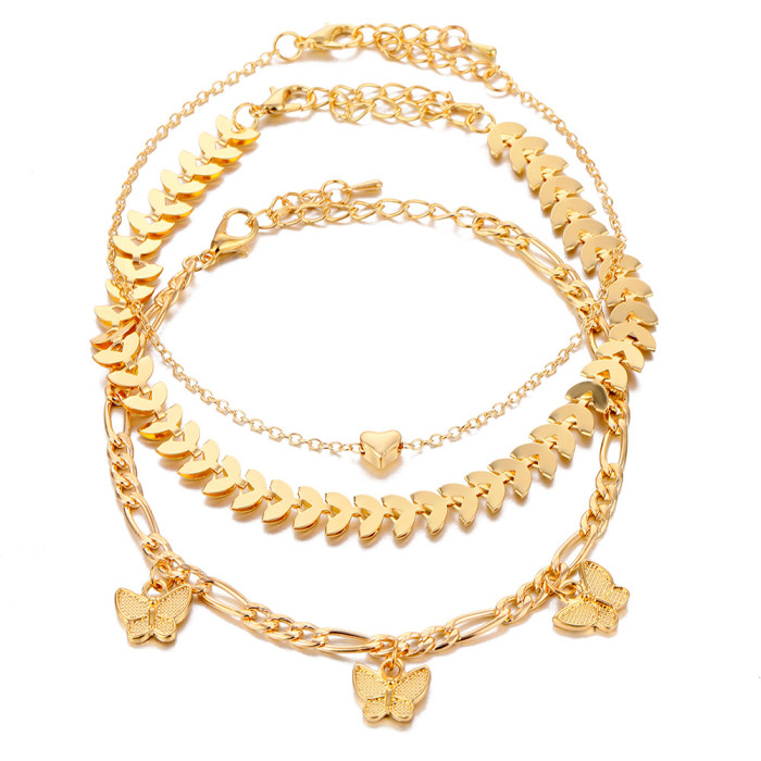 Personality Retro Thick Chain Anklet Set INS Cool Style Retro Anklet Bracelet Set for Women, Jewelry Sets
