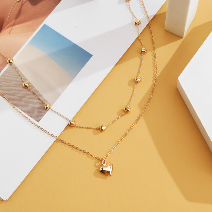 Jewelry Double Layer Mixed Color Hip-Hop Collarbone Chain Heart Collarbone Chain Necklace for Women Sweet Cool Hip-Ho...
