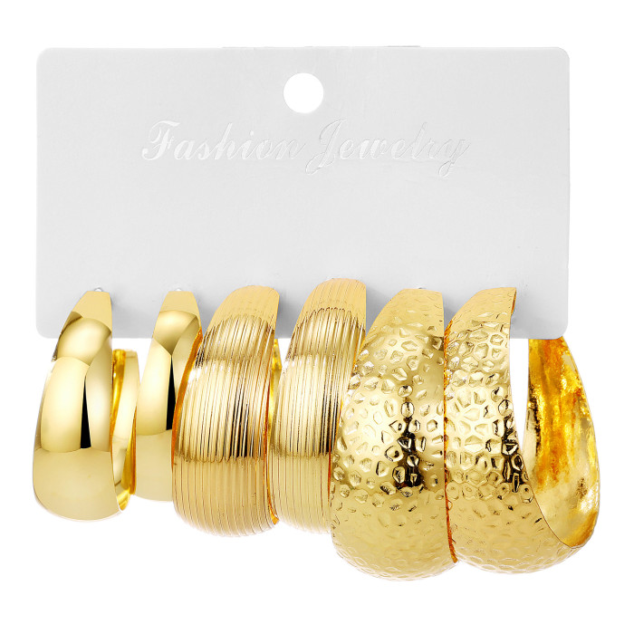 European and American Cross-Border New High-End Gold Personality Exaggerated Alloy Earrings Creative Round Circle Earrings Set 3-Piece Set