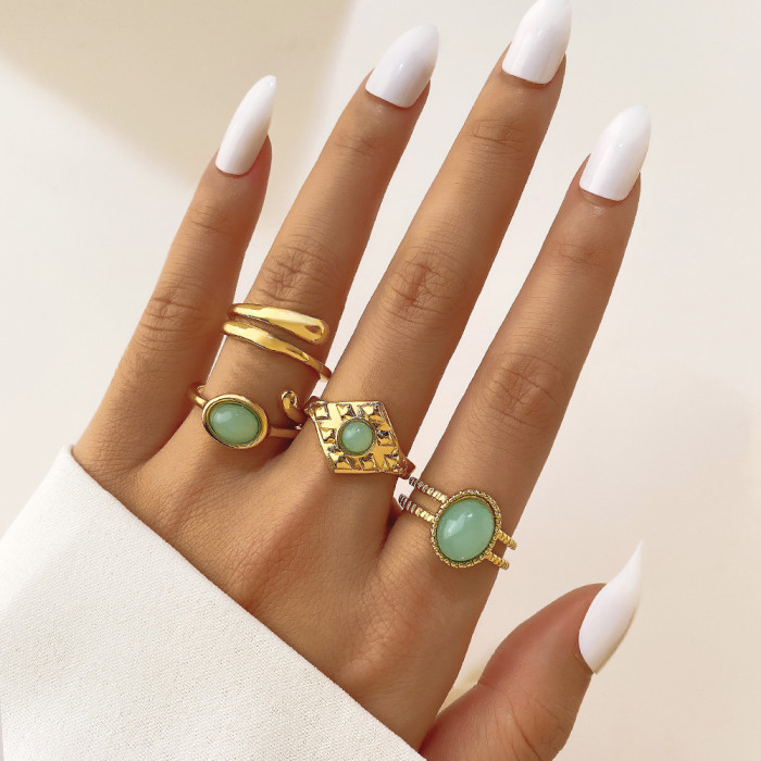 Cross-Border New Fashion Creative Flower Alloy Joint Ring Set Geometric Plain Ring Multi-Piece Set for Women