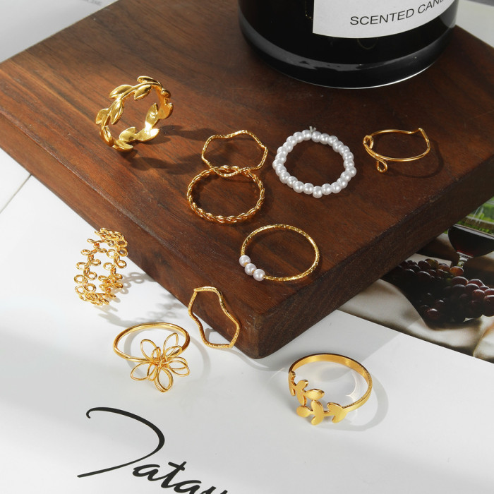 Creative Personality Geometric Metal Style Stackable Joint Rings Cross-Border New European and American Style Alloy Rings 10-Piece Set