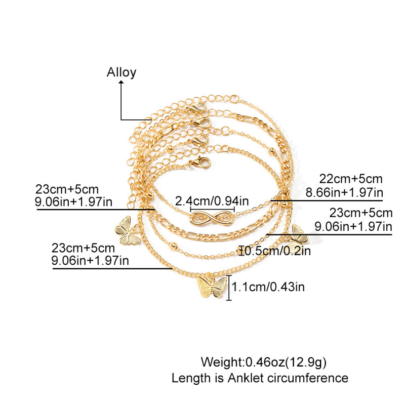 Cross-Border Retro Multi-Layer Butterfly Star Fishbone Chain Anklet for Women, Niche Exotic Style Tassel Anklet Set for Women