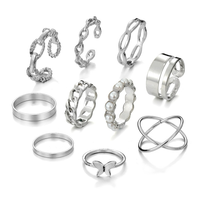 European and American Joint Rings AliExpress Wish Retro Ethnic Style Exaggerated Gemstone Combination Set Rings