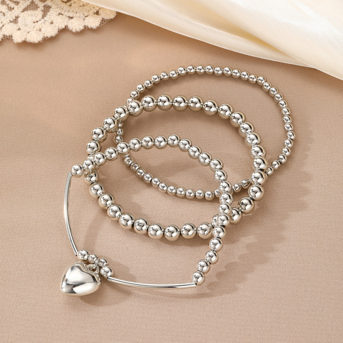 Hot-Selling Round Bead Metal Bracelet 3-Piece Set Personality Exaggerated Layered Style Multi-Layer Unisex Creative F...