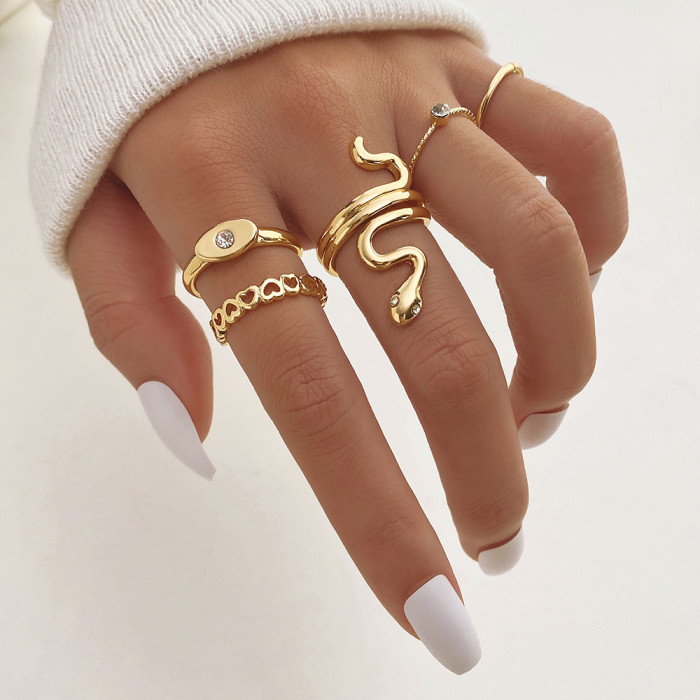Cross-Border Hot Selling Diamond-Studded Eye Cross Leaf Ring Multi-Joint 23-Piece Set Pearl Sun Moon Ring