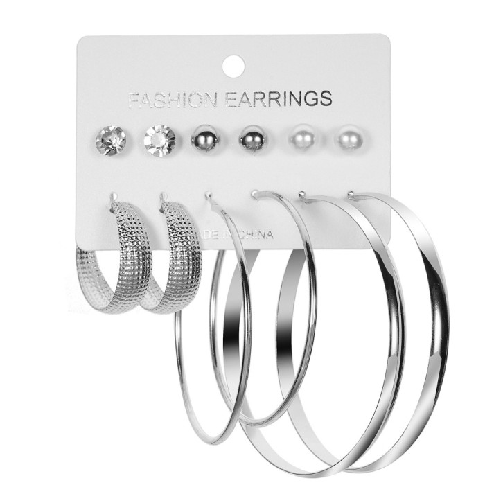 Exaggerated Fashion Jewelry Fashion Versatile 6 Pairs C-Shaped Large Hoop Earrings Stud Earrings Set Personality Earr...