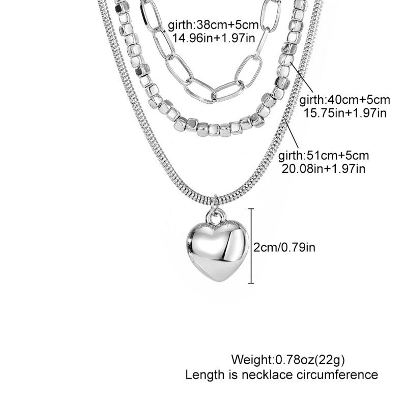 European and American Cross-Border Jewelry Hip-Hop Beaded Necklace Women's Set Geometric OT Buckle Short Metal Heart Necklace
