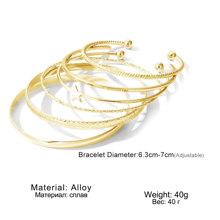 Retro Personality Exaggerated Open Five-Pointed Star Bracelet Gold Smooth Irregular Bangle Bracelet 95