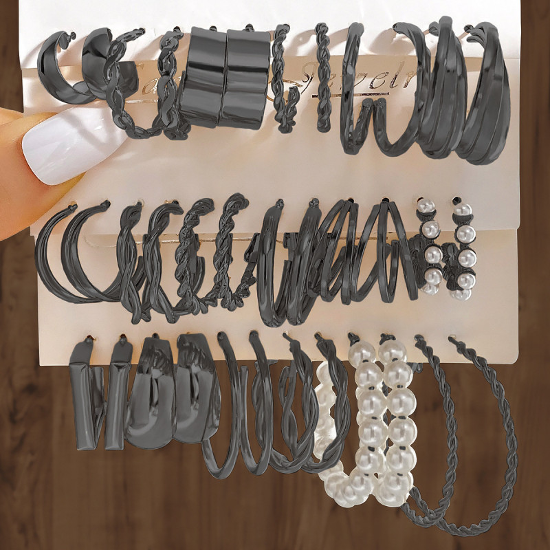Cross-Border Hot-Selling Fashion European and American Style Gold C-Shaped Chain Earrings Set Women's Elegant Light Luxury High-End Feel Earrings