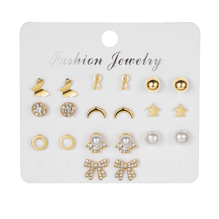 European and American Cross-Border Retro Heart Butterfly Earring Set 9-Piece Creative Snake Sword Mushroom Ear Clips Wholesale