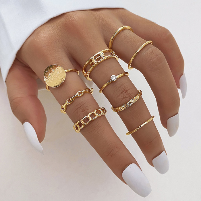 Cross-Border Hot Selling Diamond-Studded Eye Cross Leaf Ring Multi-Joint 23-Piece Set Pearl Sun Moon Ring