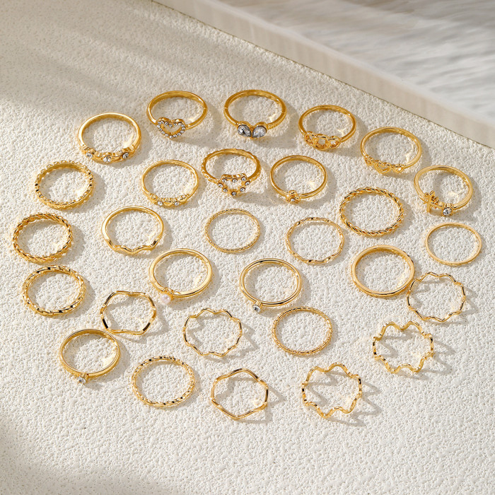 European and American Cross-Border Hot-Selling Fashion Simple Geometric Gothic Style Rings for Women Personality Irregular Ring Set of 30 Pieces