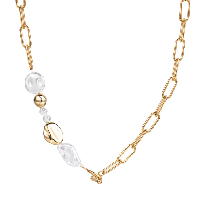 Pearl Necklace for Women Fashion Trendy OT Buckle Heart Pendant Collarbone Chain Internet Celebrity Accessories Minimalist Style Sweater Collarbone Chain