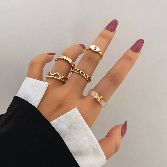European and American Cross-Border Vintage Gold Alloy Knuckle Rings 8 Pieces High-End Pearl Inlaid Geometric Eye Rings for Women
