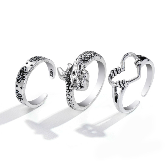 Ring Set 2 Pieces European and American Cross-Border Hot Selling Creative Personality Butterfly Ins Same Style Punk Style Couple Ring